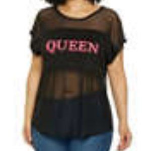 3D "QUEEN" Raised graphic mesh t-shirt - 3X, black & pink